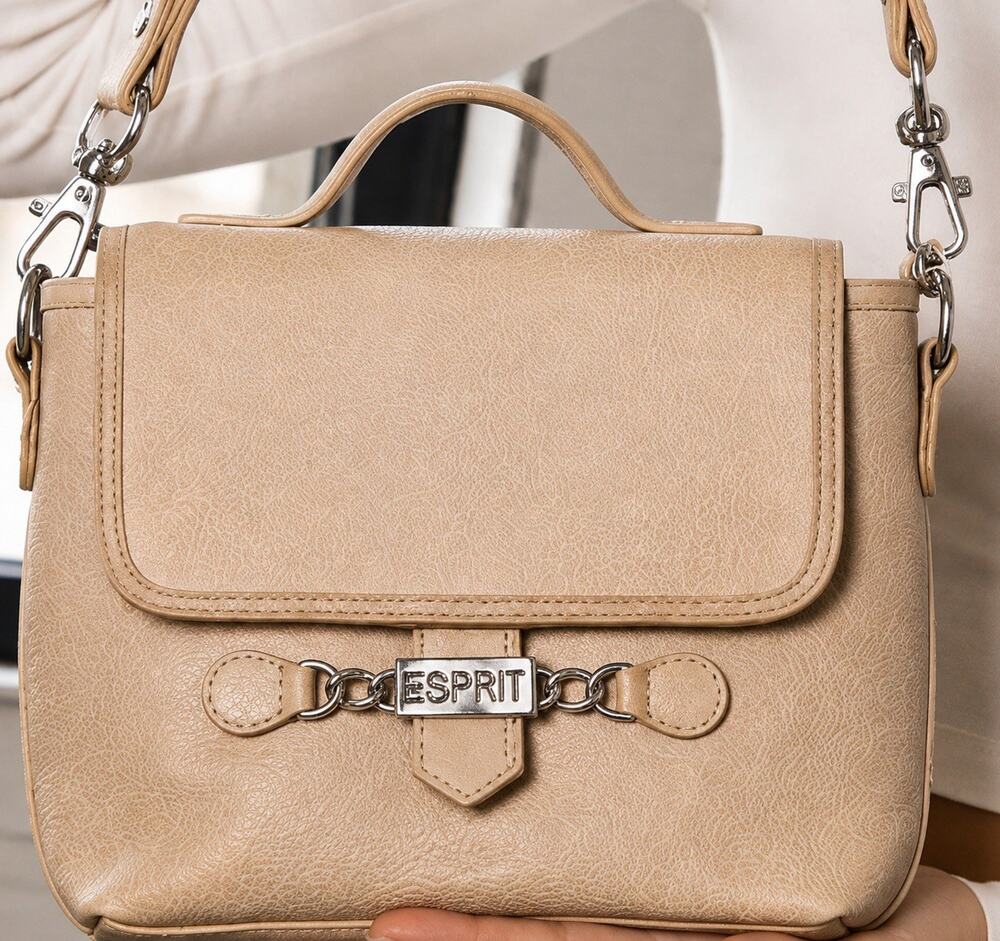 Vintage Esprit Rare Y2K Beige Crossbody Bag Shoulder Purse Top Handle Logo Chain